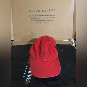 Polo Ralph Lauren Red Adjustable Hat Blue Pony Leather Strap